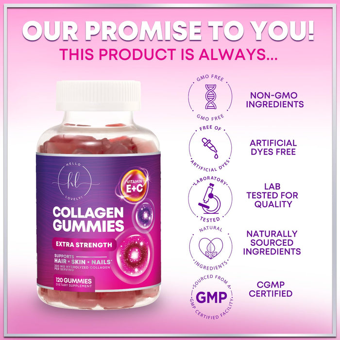 Collagen Gummies for Women - Extra Strength Collagen Peptides Gummy with Vitamin C, Zinc and Biotin, Hydrolyzed Protein Peptides Supplement for Hair, Nail & Healthy Skin Support, Non-GMO - 120 Gummies