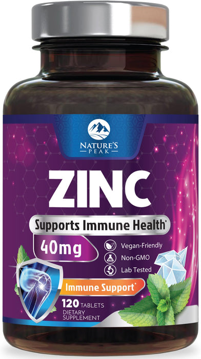 Zinc Supplement 40mg - Immune Support for Women & Men - High Potency Antioxidant, Chelated for Superior Absorption, Dietary Supplement Vitamin for Immune Health Support - 120 Tablets (120 Day Supply)
