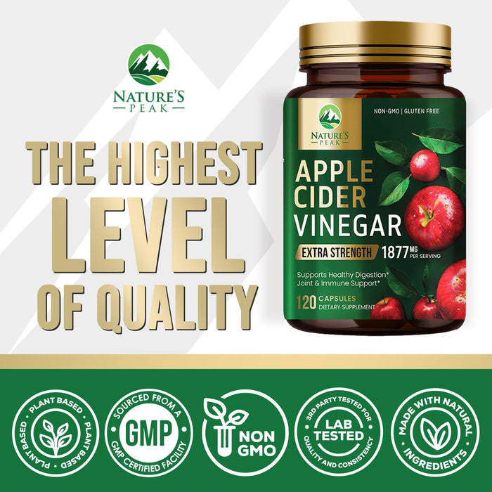 Apple Cider Vinegar Capsules ACV Supplements 1877mg, Vitamin D3, Zinc & Best ACV Supplement Pills Supporting Gut Health for Better Digestion, Immune System Support, Non-GMO & Gluten Free, 120 Capsules
