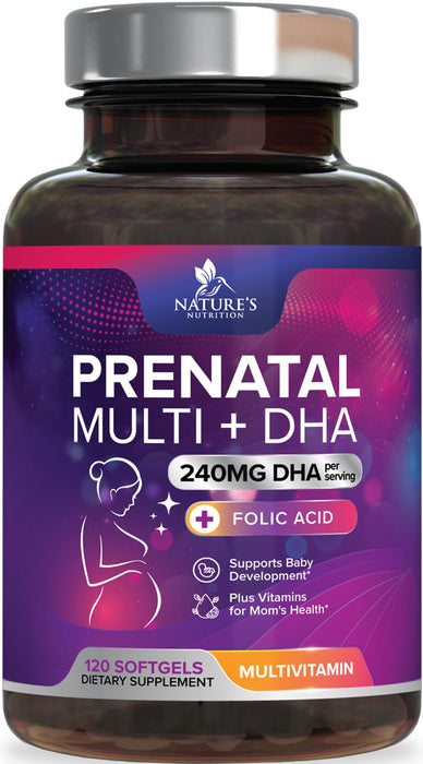 Prenatal Vitamins with Folic Acid & DHA, Fetal Brain Development Support with Folate & Omega 3's, Prenatal Multivitamin for Women, Vitamin A, C, D, B6, B12 & Iron, Pregnancy Supplement - 120 Softgels
