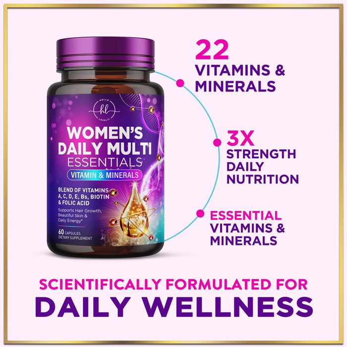 Women's Daily Multivitamin - Vitamins A, C, D, E, Biotin + Iron - 60 Capsules
