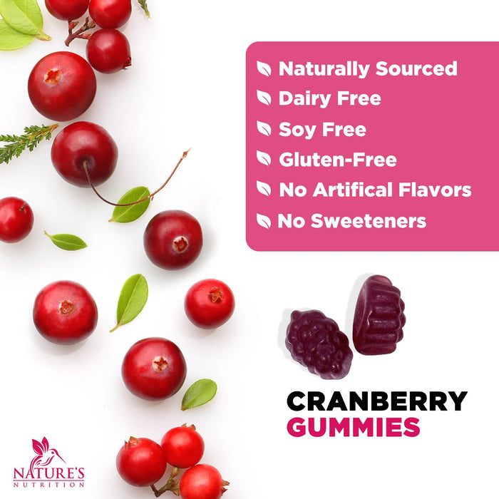 Cranberry Gummies 50:1 Cranberry Extract - Urinary Tract Support Made with 25,000mg, Helps Cleanse & Protect, Cran Berry Gummy Supplement + Vitamin C, Chewable Cran Pills for Women - 60 Gummies