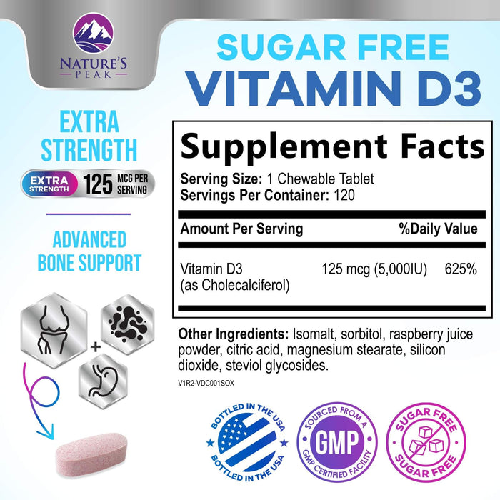 Vitamin D3 5000iu (125 mcg) – 120 Chewable Tablets