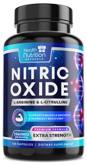 Extra Strength Nitric Oxide Supplement 3X Strength L Arginine, Citrulline Malate, AAKG, Beta Alanine - Premium Muscle Supporting Nitric Booster - Natural Energy & Heart Health Support - 120 Capsules