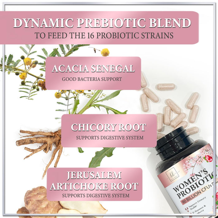 Probiotics for Women Supplement with Cranberry - 16 Premium Strains for PH Balance, Digestive Health, Vaginal & Immune Support, 90 Billion CFU, Women's Probiotic, UT, & Feminine Health - 120 Capsules