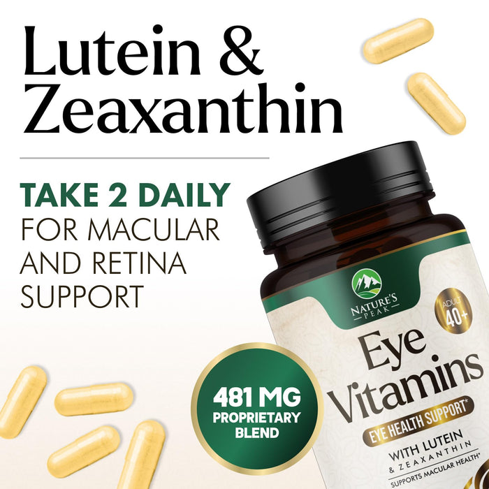 Eye Vitamins & Mineral Supplement - Contains Zinc, Copper, Lutein, & Zeaxanthin, Supports Dry Eye Strain, Vision Health for Adults, Non-GMO, Vegan Eye Care Pills & Minerals Supplements - 60 Capsules