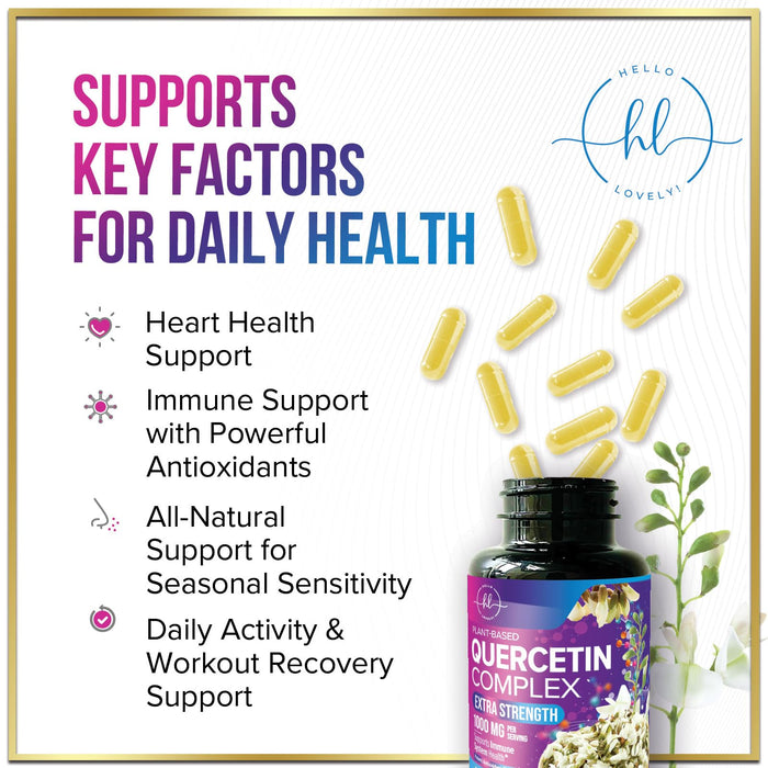 Quercetin 1000mg Servings - Extra Strength Antioxidant Support for Immune & Cellular Health, Quercetin 500mg Capsules for Lung, Respiratory & Heart Support, Vegan, Gluten Free & Non-GMO - 60 Capsules