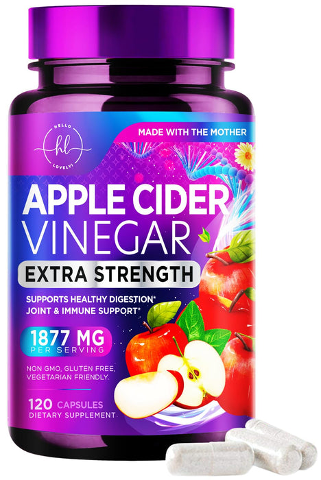 Apple Cider Vinegar Pills from the Mother - 1877mg of ACV with Vitamin D3 & Zinc, Non-GMO & Gluten Free, ACV Supplement for Digestion, Energy & Immune Support, Apple Vinegar Capsules - 120 Capsules