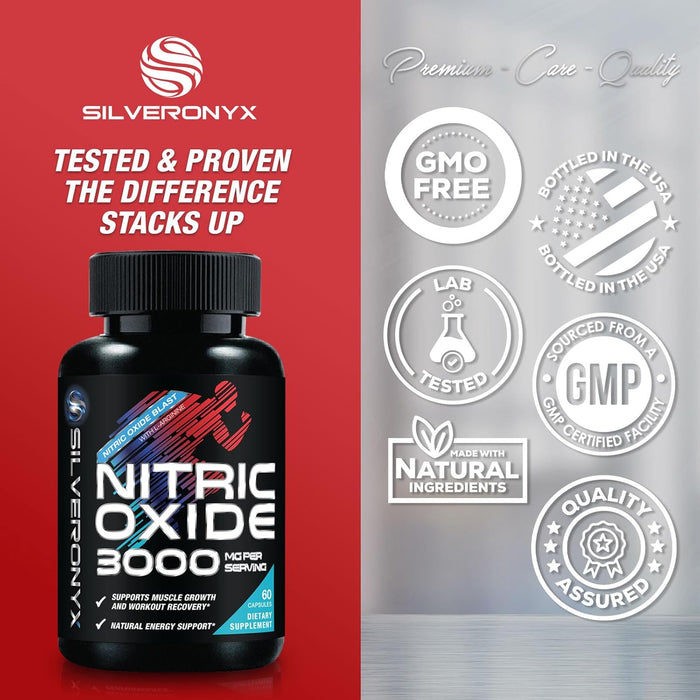 Extra Strength Nitric Oxide Supplement 3X Strength L Arginine, Citrulline Malate, AAKG, Beta Alanine - Premium Muscle Supporting Nitric Booster - Natural Energy & Heart Health Support - 60 Capsules
