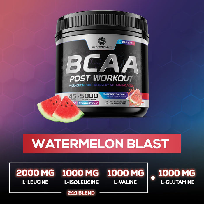 Muscle Recovery Drink Powder with BCAA, L-Glutamine & Amino Acids - Best Muscle Recovery Supplements for Post Workout - Sugar Free, Branched Chain Amino Acid Supplement for Women & Men - 45 Servings