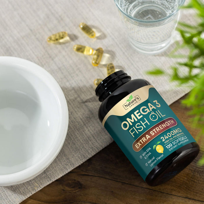 Omega 3 Fish Oil Supplement 2400 mg - Triple Strength EPA & DHA Fish Oil Omega 3, Essential Fatty Acids Supplement Softgels, Brain & Heart Health Support Supplements, Gluten Free Non-GMO, 120 Softgels