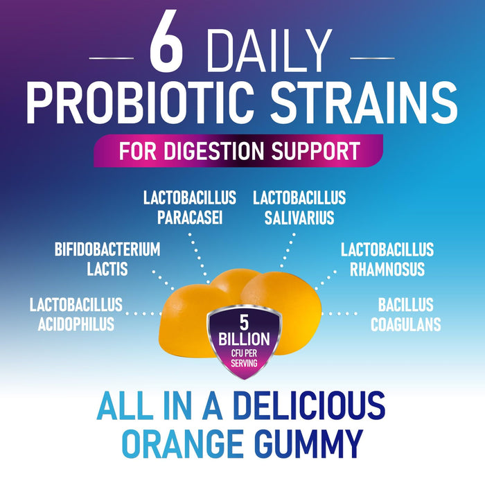 Probiotic Gummies for Women, Men & Teens - 5 Billion CFUs, 6 Pro Biotic Strains - Daily Probiotic Gummy Supplement for Natural Digestive Health, “Good” Gut & Immune Support, Orange Flavor - 120 Count