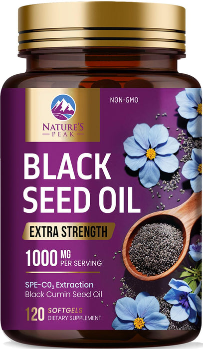 Black Seed Oil 1000mg - Premium Extra Strength Nigella Sativa Blackseed Oil - Black Seed Oil Skin, Digestive Health & Immune Support - Non-GMO Antioxidant, Gluten Free Supplement - 120 Softgels