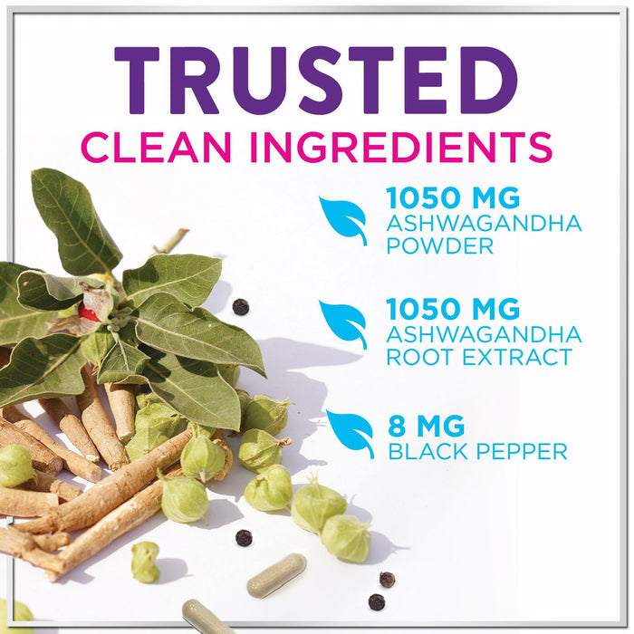 Ashwagandha 2,100 mg - Ashwagandha Supplements for Women in Veggie Capsules with Powder & Root Extract, Black Pepper for High Absorption, Plant Based, Non-GMO, Bottled in the USA - 60 Veggie Capsules