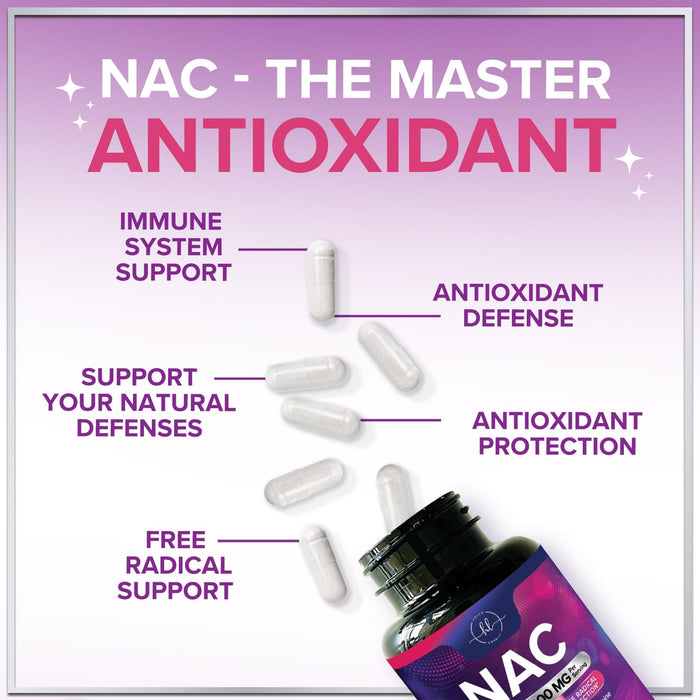 NAC Supplement – N-Acetyl L-Cysteine 1200mg – Supports Liver, Lung & Immune Health - Antioxidants for Respiratory Support & Fight Free Radicals – High Absorption, Non-GMO, Gluten-Free – 60 Capsules