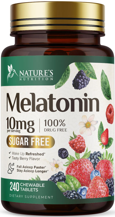 Melatonin 10 mg Fast Dissolve, Melatonin Supplements for Restful Sleep, Natural Sleep Support Supplement for Adults, Extra Strength Strawberry-Flavored Tablets, Sugar Free, 240 Tablets, 120 Day Supply