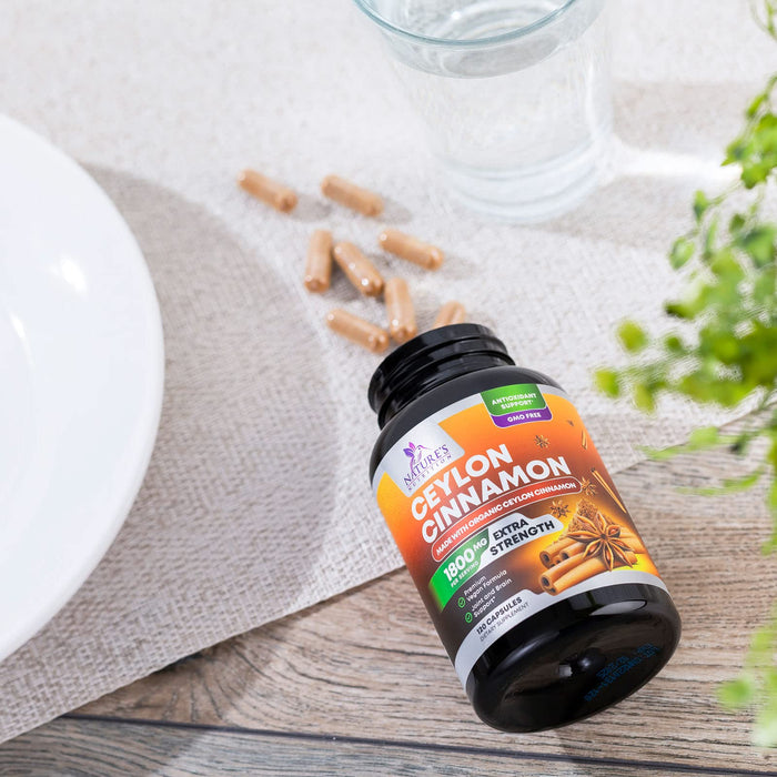 Organic Ceylon Cinnamon Supplement 1800mg - Certified Organic Ceylon Cinnamon Powder Pills - Energy & Heart Support for Women & Men, Bottled in USA, Antioxidant, Gluten Free, Non-GMO - 120 Capsules
