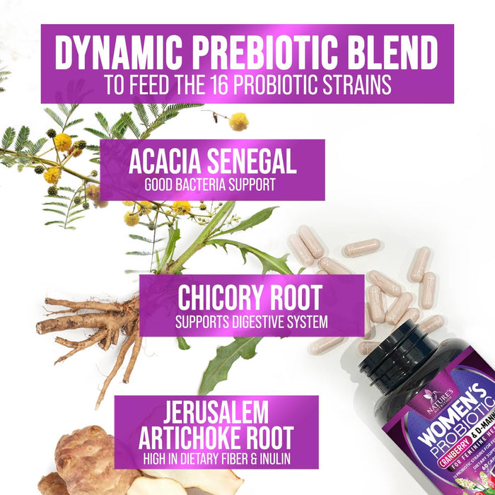 Probiotics for Women 60 Billion CFU - 16 Strains, Prebiotics & Cranberry, PH Balance, Digestive Health, Vaginal & Immune Support, Womens Probiotic for Gut Health, Shelf Stable - 120 Capsules