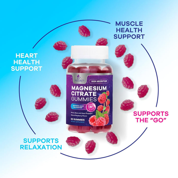 Magnesium Gummies Supplement - High Absorption Magnesium Citrate Supplement for Adults & Kids - Nature's Calm Magnesio Gummy Dietary Supplements for Bone, Muscle Health, Heart Support - 60 Gummies