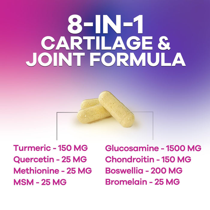 Glucosamine Chondroitin MSM Joint Supplement 2100mg - with Glucosamine Sulfate, Turmeric, Boswellia, Quercetin & Bromelain – Nature's Extra Strength Flexibility, Mobility & Joint Support, 60 Capsules