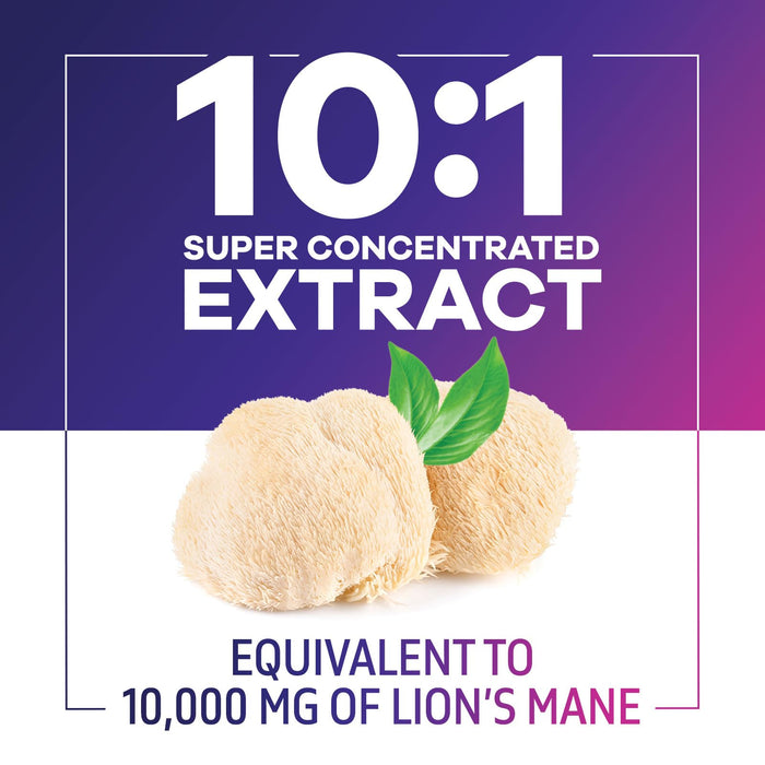 Lions Mane Mushroom Capsules 10,000mg - Lion’s Mane Supplement Capsules for Memory and Focus Support, Brain, Immune Health Support, Vegan, Bottled in USA, Lions Mane Mushroom Powder Extract, 60 Count