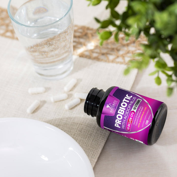Probiotics 50 Billion CFU per Serving - 10 Strains + Prebiotics - Digestive Health, Gut & Immune Support - Supports Occasional Constipation, Gas & Bloating for Women & Men Shelf Stable - 120 Capsules
