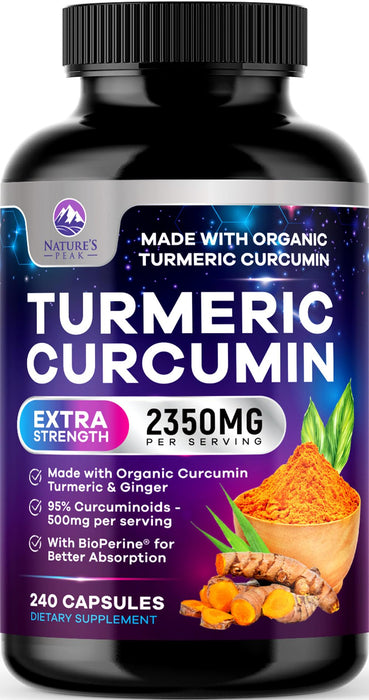 Turmeric Supplement Curcumin 2350mg - with Organic Ginger & Turmeric, BioPerine Black Pepper Extract 95% Curcuminoids - Advanced Absorption Antioxidant & Joint Immune Support - Vegan - 240 Capsules