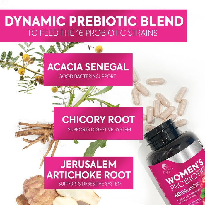Probiotics For Women 50 Billion CFU - Women's Probiotic For Digestive Health 16 Unique Strains - Daily Vaginal PH Balance & Feminine Health Support, Womens Probiotic With Acidophilus - 60 Capsules