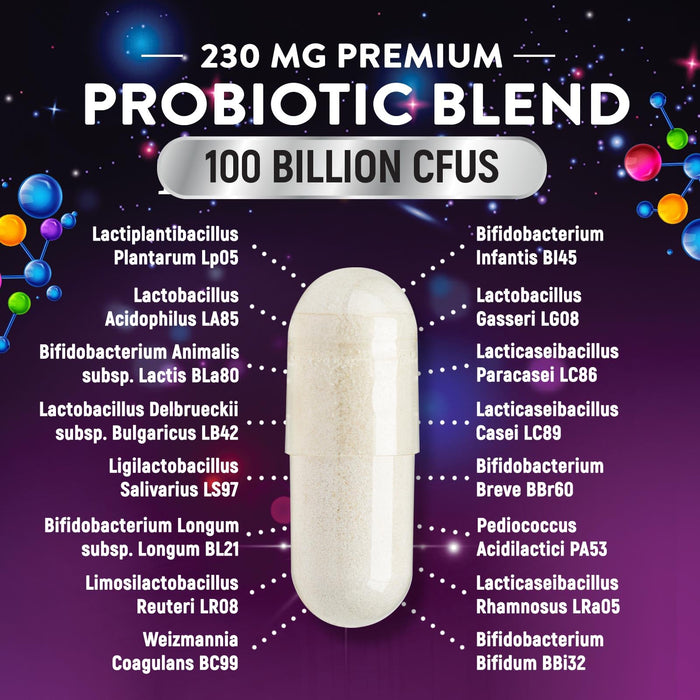 Probiotic Pills 100 Billion CFU Prebiotics, Acidophilus Probiotics Supports Immune System Digestive Health, Supports Occasional Constipation & Bloating, Daily Supplement for Women & Men - 60 Capsules