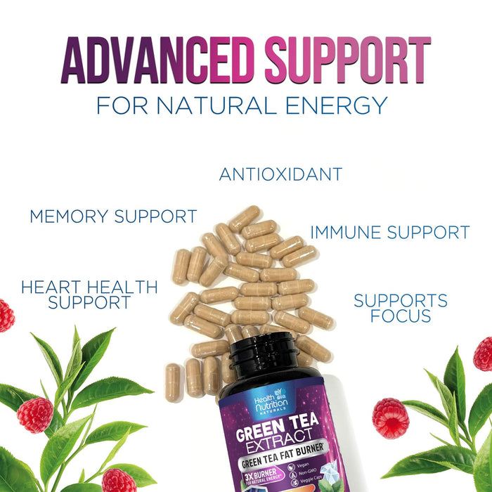 Green Tea Extract Pills - 98% Standardized EGCG 1300mg 3X Strength for Natural Energy - Supports Heart & Antioxidant Health Herbal & Immune Support Supplement Polyphenols & Catechins - 120 Capsules