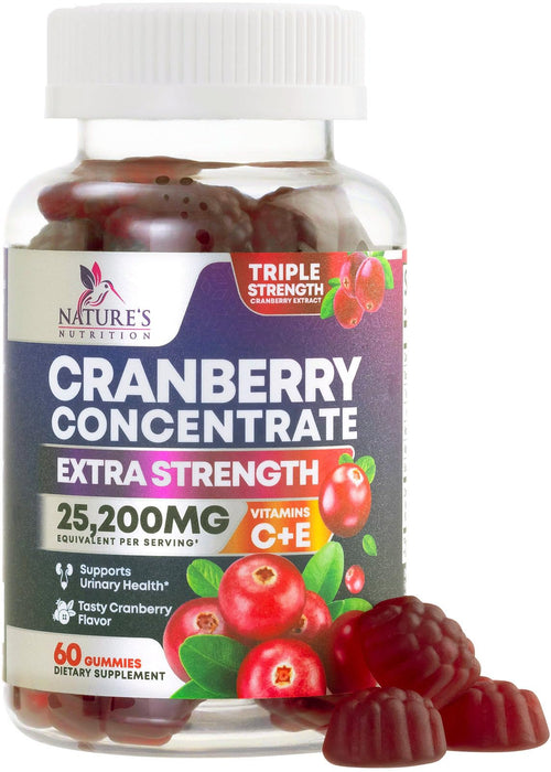 Cranberry Gummies 50:1 Cranberry Extract - Urinary Tract Support Made with 25,000mg, Helps Cleanse & Protect, Cran Berry Gummy Supplement + Vitamin C, Chewable Cran Pills for Women - 60 Gummies
