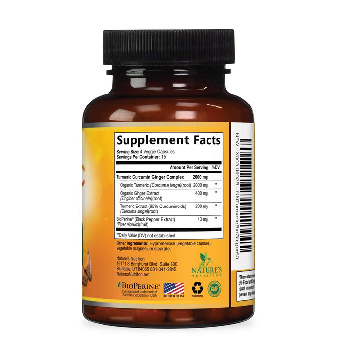 Turmeric Curcumin 2600mg with Organic Ginger & Turmeric – 60 Capsules