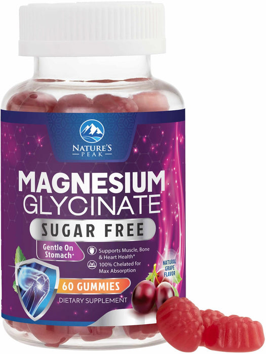 Magnesium Glycinate Gummies | Sugar Free & High Absorption | Chelated to Support Bone, Muscle, Nerves & Heart Health | Sleep & Stress Support Women & Men | Vegan, Gluten Free, Non-GMO | 60 Gummies