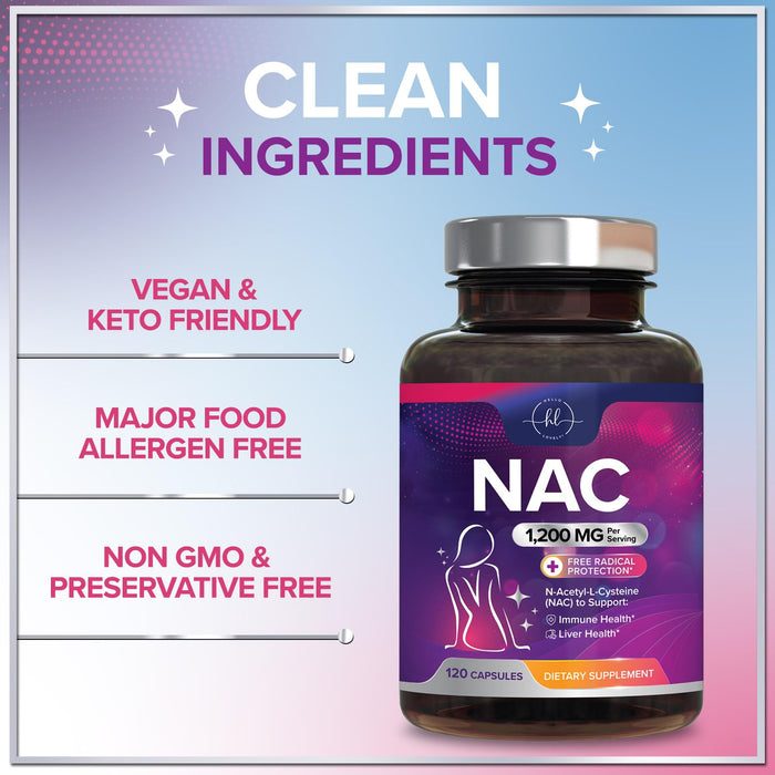 NAC Supplement – N-Acetyl L-Cysteine 1200mg – Supports Liver, Lung & Immune Health - Antioxidants for Respiratory Support & Fight Free Radicals – High Absorption, Non-GMO, Gluten-Free – 120 Capsules