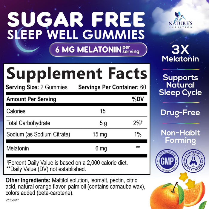 Melatonin Sleep Gummies Sugar Free – 6mg – 120 Count