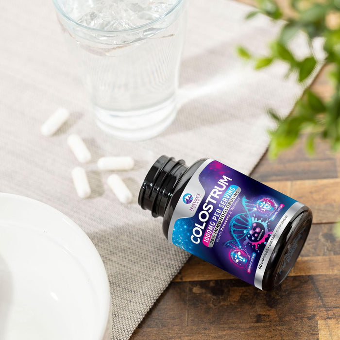 Colostrum Supplement 1000mg 20% Immunoglobulins for Gut Health, Immune Support, Muscle, Skin & Hair Growth, Bovine Colostrum Powder, Nature's Colostrum for Women & Men, Bottled in USA - 60 Capsules