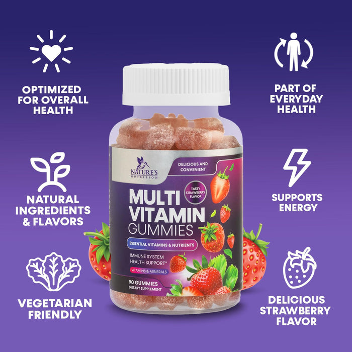 Multivitamin Gummies for Adults, Daily Gummy Vitamins & Minerals for Women & Men, Immune Support Gummy Multivitamins Supplement, Adult Multi VIT Vitamin with Vitamins A, C, D, B12, Zinc - 90 Gummies