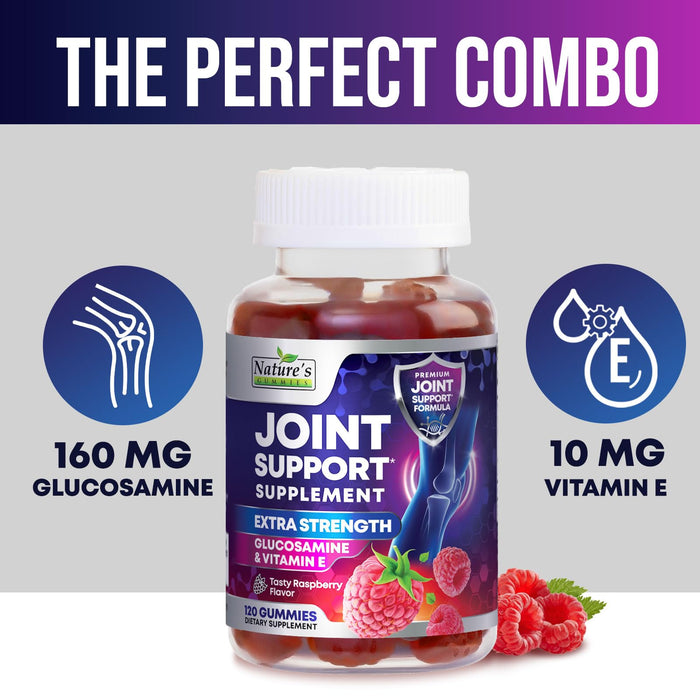 Joint Support Supplement - Extra Strength Glucosamine Gummy Supports Joints Health & Flexibility for Back, Knees, Hands - Natural Vitamin E Immune Support - Best Gummies for Women & Men - 120 Gummies
