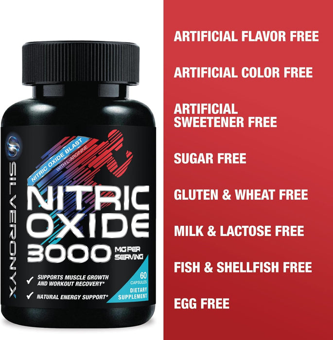 Extra Strength Nitric Oxide Supplement 3X Strength L Arginine, Citrulline Malate, AAKG, Beta Alanine - Premium Muscle Supporting Nitric Booster - Natural Energy & Heart Health Support - 60 Capsules