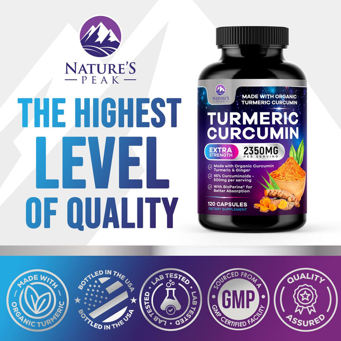 Turmeric Supplement Curcumin 2350mg - with Organic Ginger & Turmeric, BioPerine Black Pepper Extract 95% Curcuminoids - Advanced Absorption Antioxidant & Joint Immune Support - Vegan - 120 Capsules
