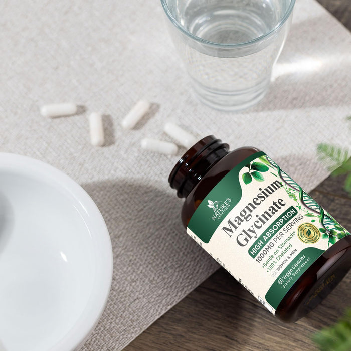 Magnesium Glycinate 1000mg - Magnesium for Bone, Muscle, Nerves & Heart Health Support, Natures Sleep Support, Best Mag Supplement Pills for Whole Body - Chelated for Ultra Absorption - 60 Capsules