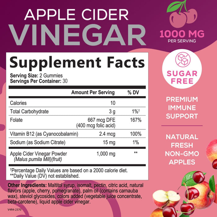 Vegan Apple Cider Vinegar Gummy 1000mg – 60 Gummies