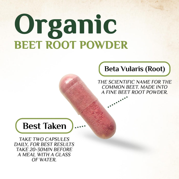 Beet Root Capsules 1300mg - Organic Red Beetroot Powder - 120 Vegan Capsules
