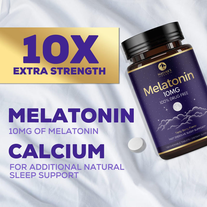 Melatonin 10mg - Sleep Support Supplements for Adults - Extra Strength Fast Dissolve 10 mg Melatonin Tablets for Restful Sleep Support, Natural Strawberry Flavor, Sugar-Free Non-GMO - 120 Day Supply