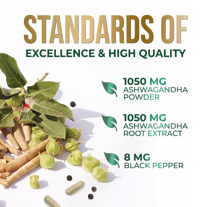 Ashwagandha Capsules for Women & Men - 2100mg Ashwagandha Supplement, Natural Antioxidant Support, Ashwa Root Extract, Extra Strength Calm Support with Black Pepper, Vegan & Gluten Free - 60 Capsules