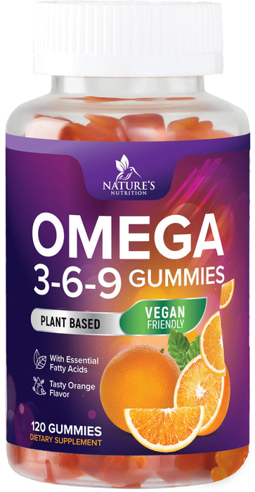 Omega 3 6 9 Vegan Gummies - Triple Strength Omega 3 Supplement Gummy - Essential Oil 369 Heart Support and Brain Support for Women, Men & Pregnant Women, Non-GMO, Orange Flavor - 120 Gummies