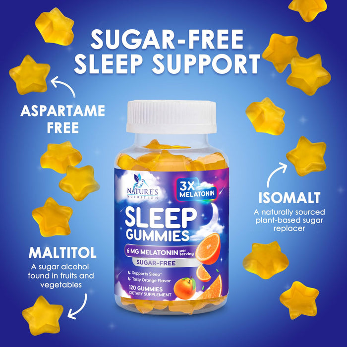 Melatonin Sleep Gummies Sugar Free - 6 mg Melatonin Sleep Gummies for Adults, Extra Strength Sleeping Gummy Supplements, Occasional Sleeping Support Supplement, 6mg Gomitas para Dormir - 120 Count