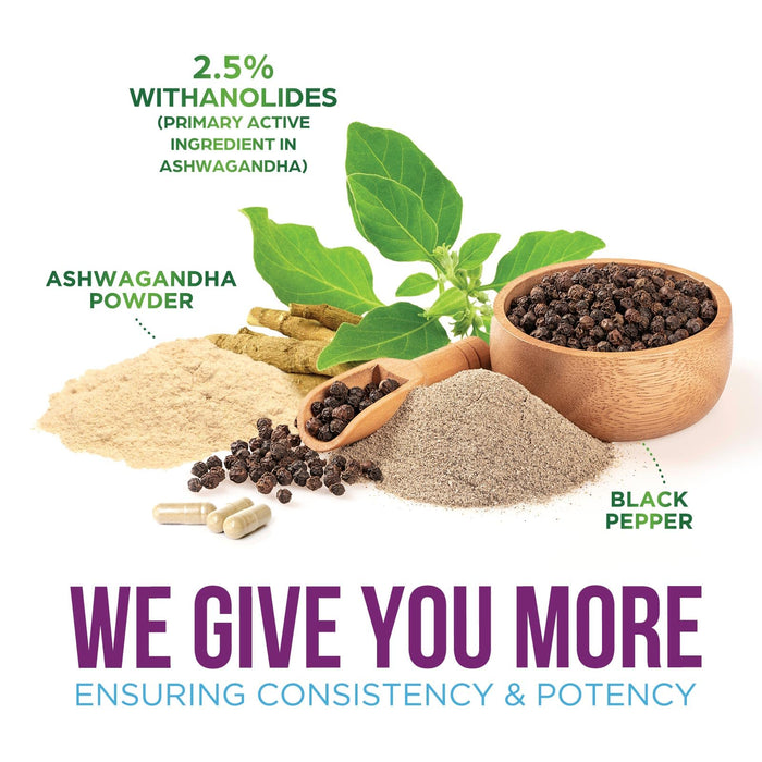 Ashwagandha 2100mg - Extra Strength with Black Pepper for Max Absorption, Ashwagandha Powder and Root Supplements for Women & Men, Antioxidant Support, Vegan, Non-GMO & Gluten Free - 60 Capsules