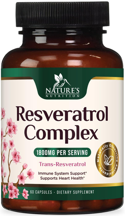 Resveratrol Supplement 1800mg - Extra Strength Antioxidants for Healthy Aging & Immune Support - Heart Health & Cellular Energy Support - Non-GMO, Bioavailable Trans-Resveratrol - 60 Vegan Capsules