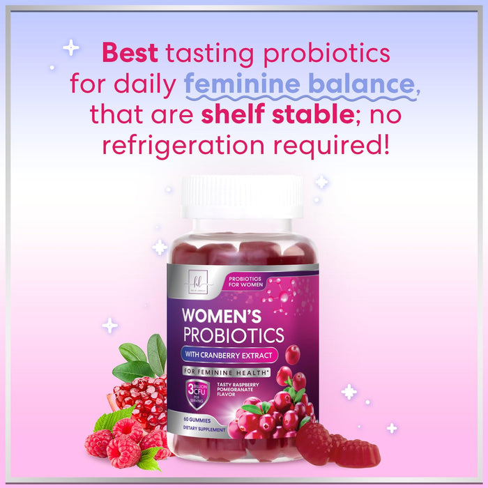 Probiotics for Women Gummies with Cranberry - 6 Premium Strains for PH Balance, Digestive Health, Vaginal & Immune Support, 3 Billion CFU, Women's Probiotic Gummy for Feminine Health - 60 Gummies